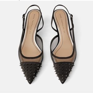 Mesh Satin Heels with Spike Embellishments Sz 10